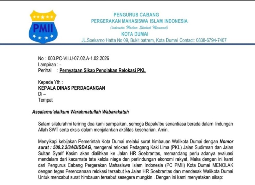 PMII Dumai Resmi Layangkan Surat Penolakan Relokasi PKL