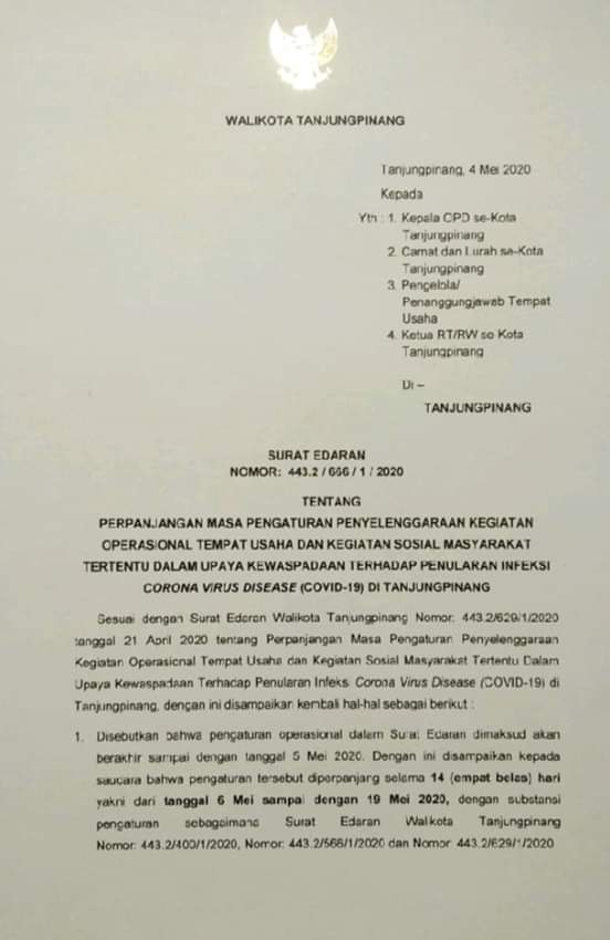 Pemko Tanjungpinang Perpanjang Masa Penutupan Tempat Hiburan