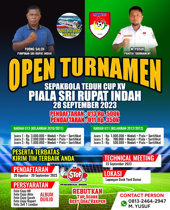 Inilah Hasil Drawing Turnamen Sepakbola Teduh Cup XV U-11 dan U-13