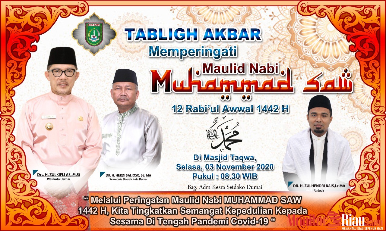 Besok, Pemko Dumai Gelar Tabligh Akbar Peringati Maulid Nabi Muhammad SAW 1442 H