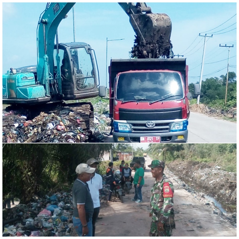 Babinsa Kelurahan Tanjung Palas Bersama Warga Bersihkan Tumpukan Sampah