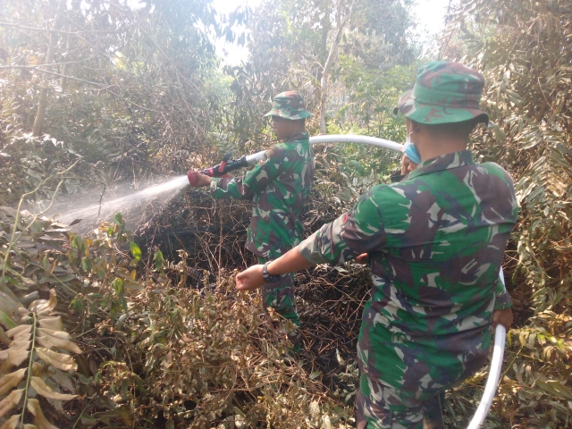 Kodim 0320/Dumai dan Subsatgas Karhutla Padamkan Api di Meranti Laut