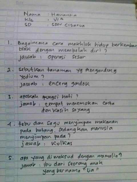 Jawaban Nyeleneh Bocah SD Saat Ujian