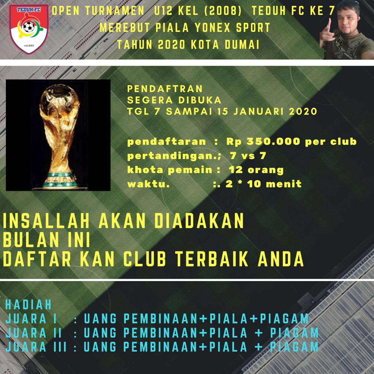 Teduh FC Dumai Gelar Turnamen U-12 Memperebutkan Piala Yonex Sports