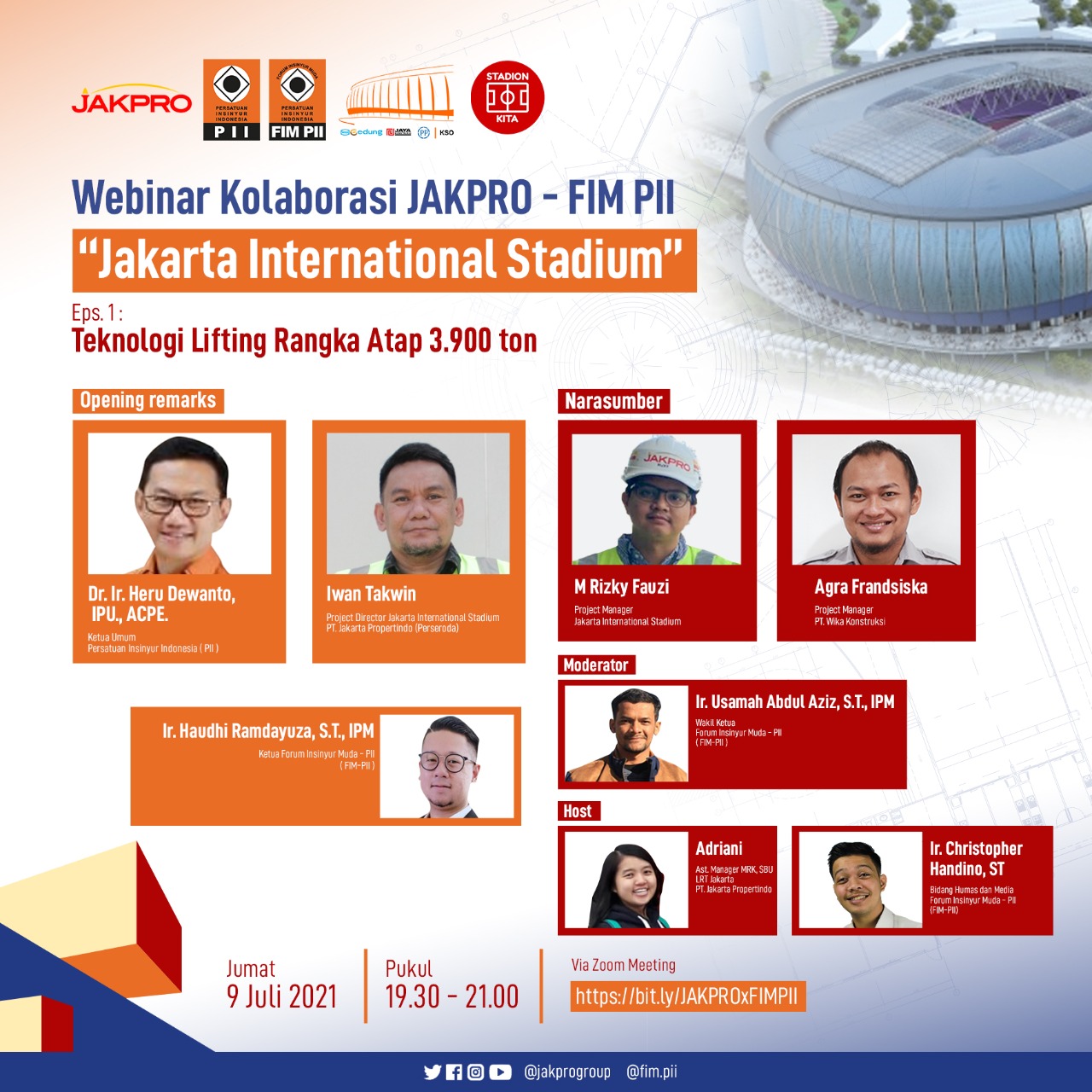 Webinar Kolaborasi Jakpro dan FIM PII Membahas Teknologi Lifting Atap 3.900 Ton