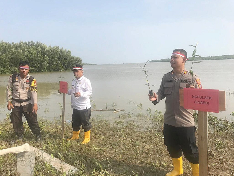 Polres Rohil dan Polsek Jajaran Serentak Tanam 2300 Pohon