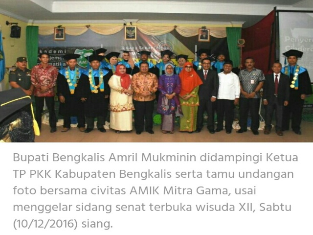 Hadiri Wisuda Amik Mitra Gama, Bupati Tantang Lulusan Agar Jadi Wirausahawan