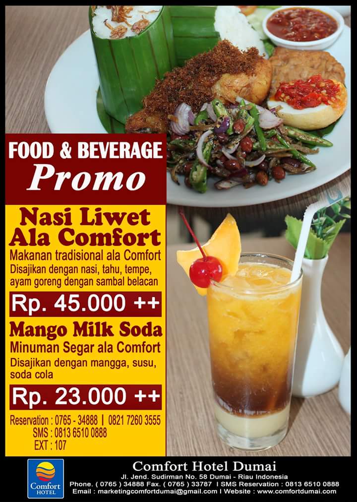 Di Hotel Comfort Menyediakan Menu Baru dari Masakan Khas Indonesia dan Fasilitas Baru Tiap Bulannya