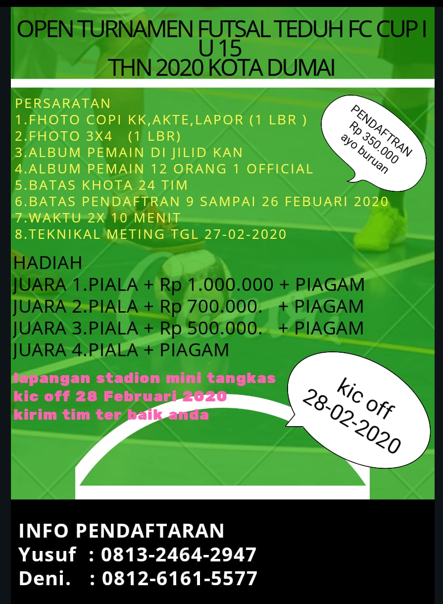 Teduh FC Gelar Turnamen Futsal Perdana, Kelompok Umur 15 Tahun