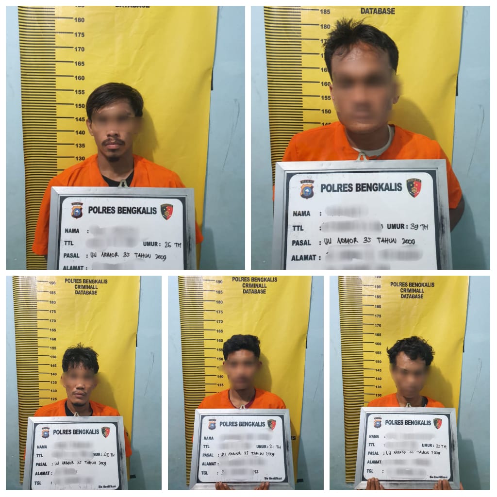 Lima Pria Digiring Sat Narkoba Polres Bengkalis ke Sel