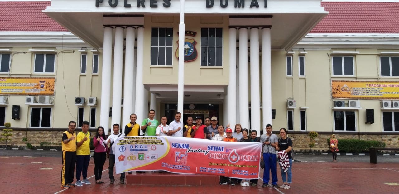 Bersama Kepolisian Dumai, BKGD Selenggarakan Senam Jantung Sehat dan Donor Darah
