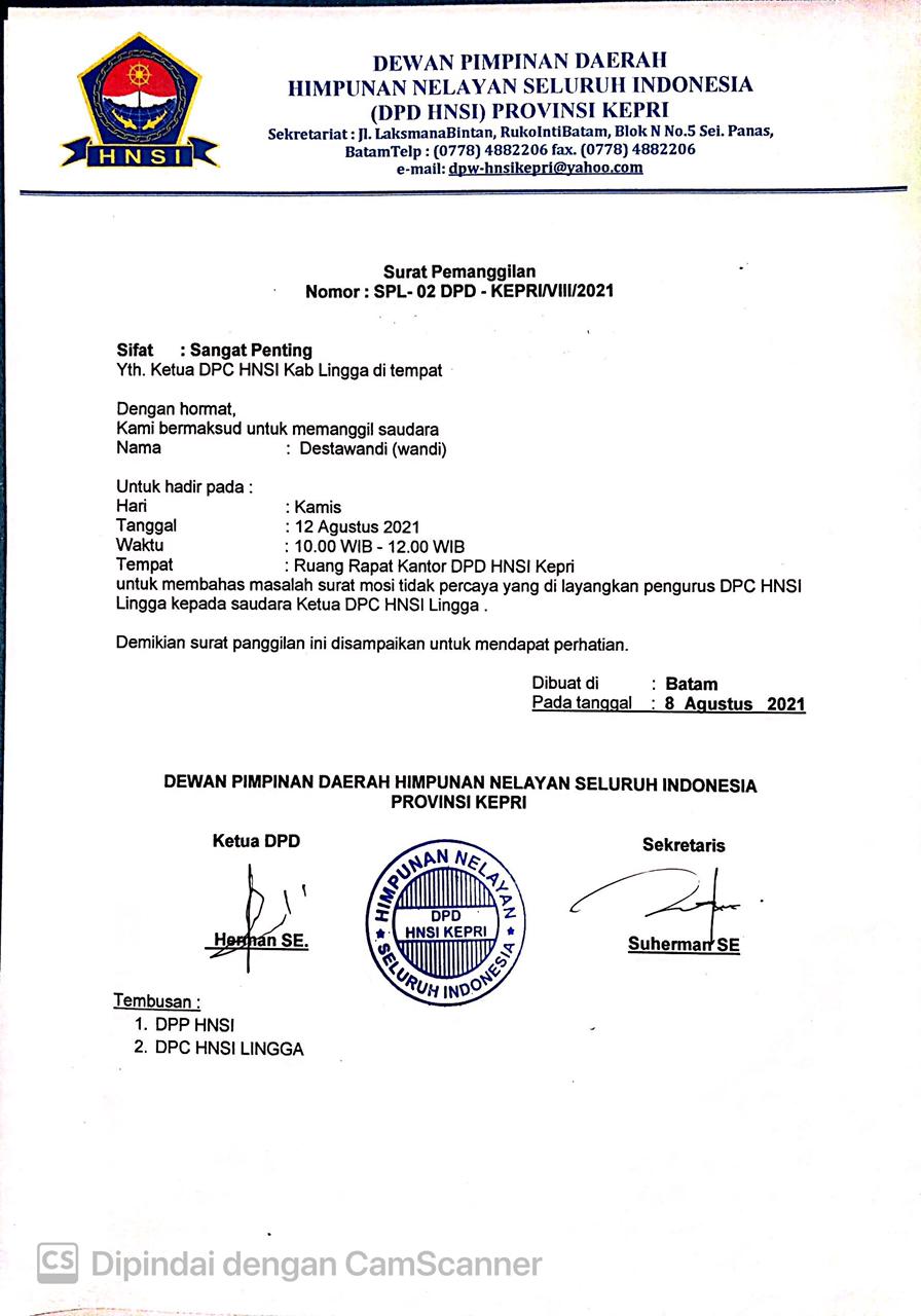 Dinon Aktifkan Distrawandi sebagai ketua HNSI Lingga pengurus DPC HNSI harapkan DPD Kepri laksanakan