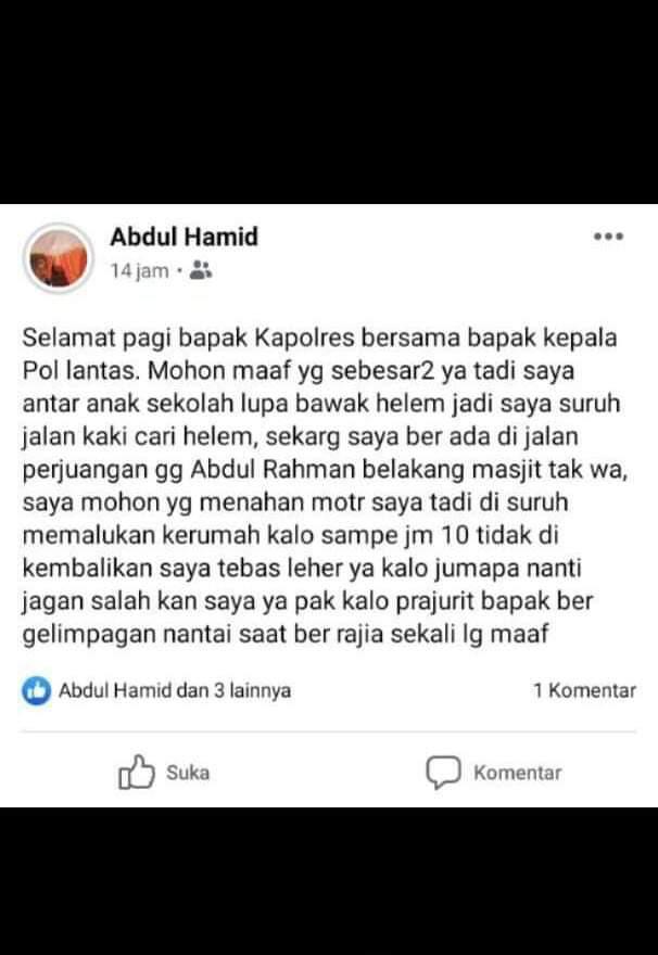Pelaku Unggah Status Akan Tebas Kepala Polisi