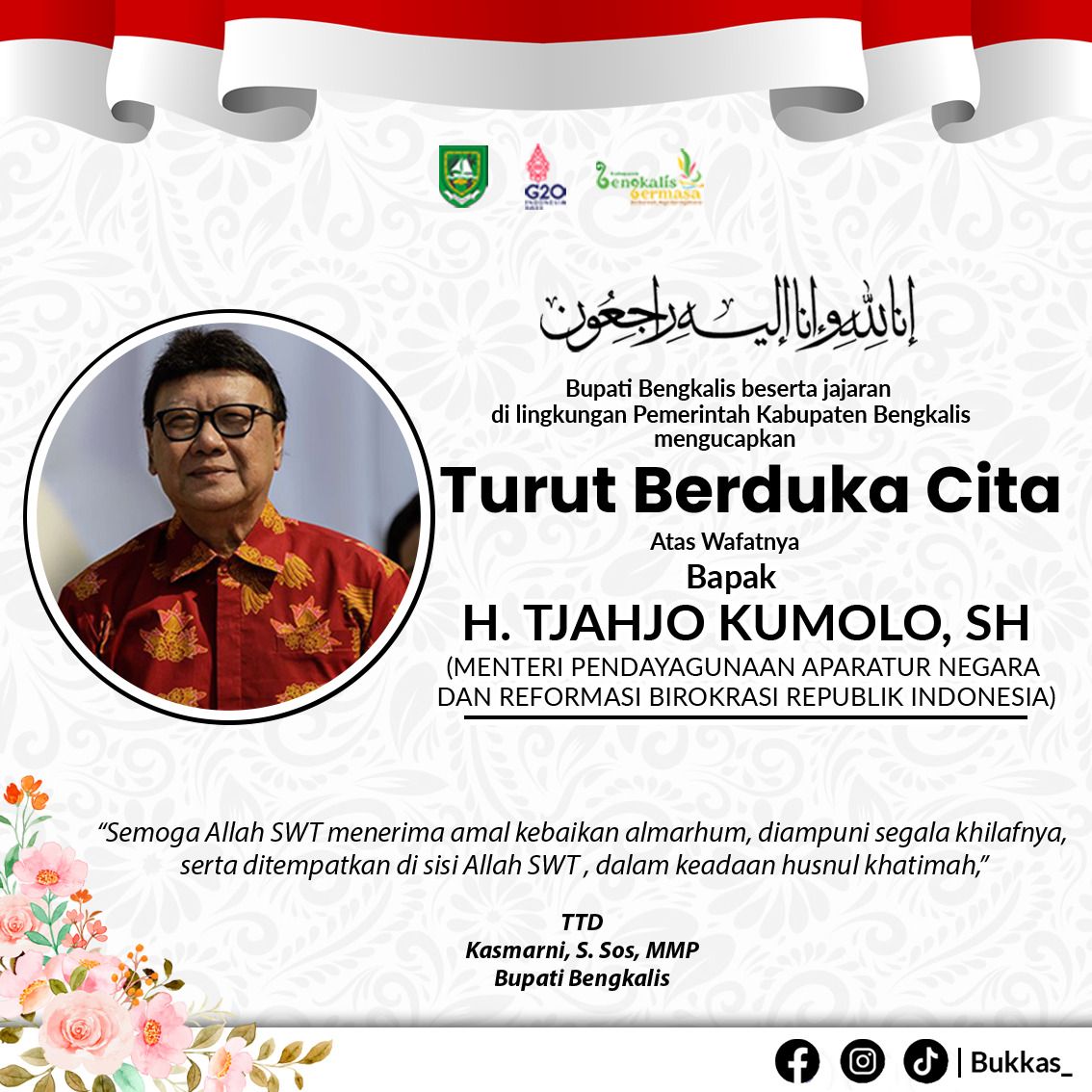 Bupati Bengkalis Kasmarni Belasungkawa Meninggalnya Menpan-RB