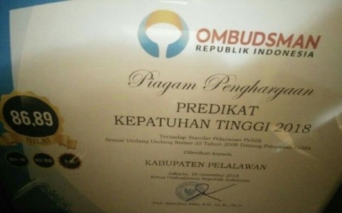 Pemkab Pelalawan Raih Penghargaan Predikat Kepatuhan Tinggi