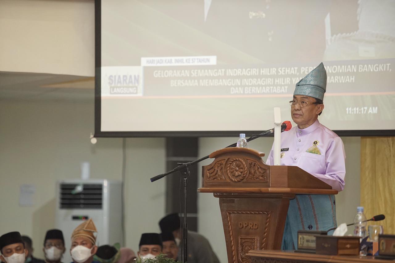 Bupati Inhil Sampaikan Keseriusannya Sejahterakan Masyarakat saat Rapat Paripurna Milad Inhil Ke-57