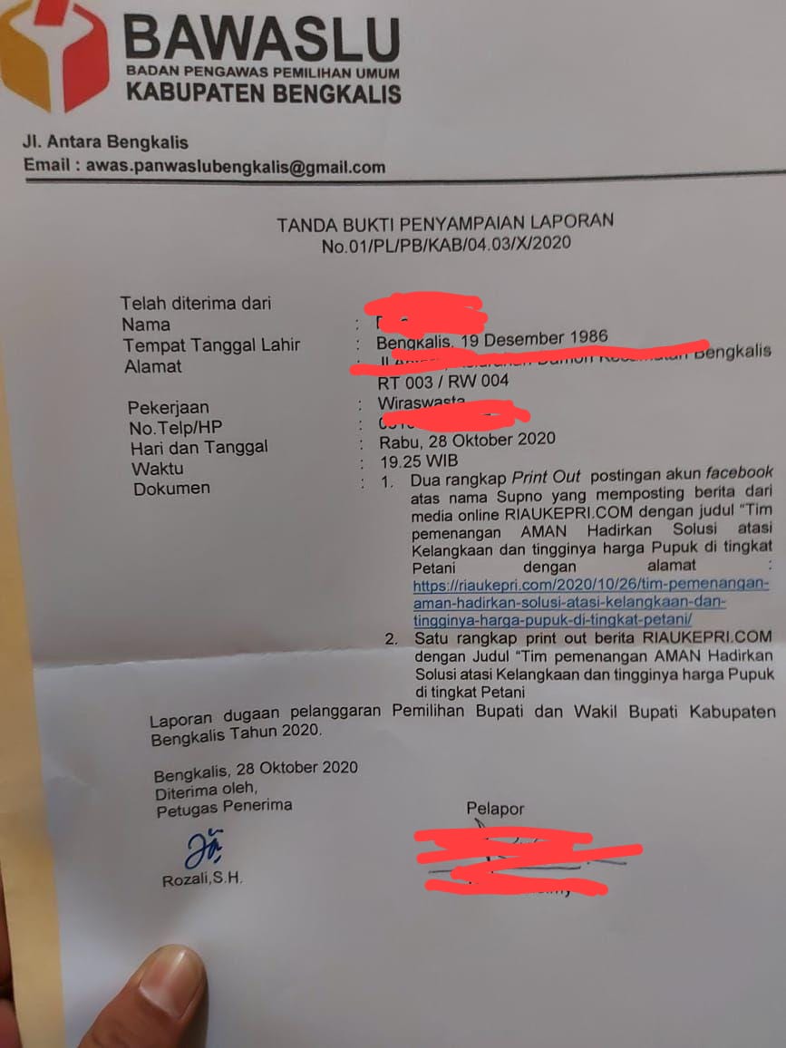 Bawaslu Bengkalis Terima Laporan dugaan money politik dan Modus Bagi- Bagi Pupuk