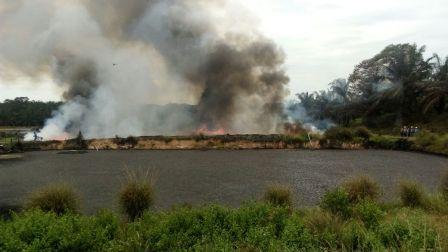 Kolam Penampungan Limbah PT MAN di Rohul Terbakar