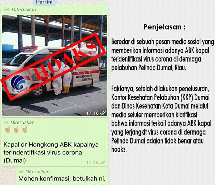 Terkait Isu Virus Corona di Kawasan Pelindo I Dumai Tidaklah Benar