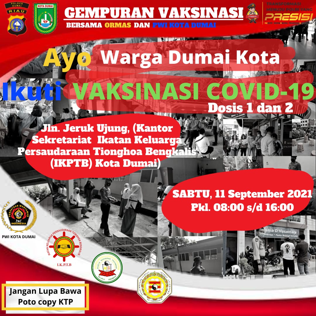 Sabtu, Polsek Dumai Kota, Ormas dan PWI Dumai Lakukan Gempuran Vaksinasi Covid-19