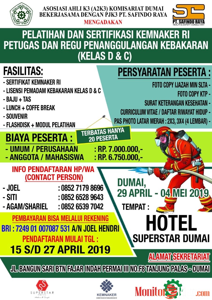A2K3 Dumai Bekerjasama Dengan PJK3 PT. Safindo Raya Akan Gelar Pelatihan Pemadam Kebakaran