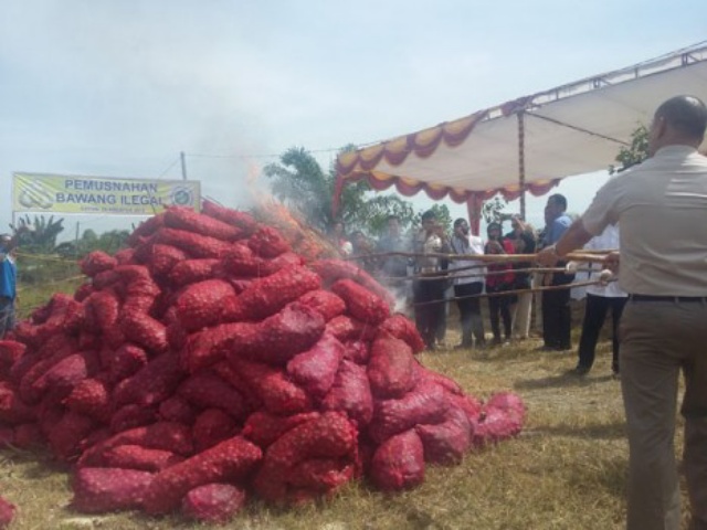 Polres Siak Musnahkan 11 Ton Bawang Ilegal serta Sabu Senilai Rp3 Miliar