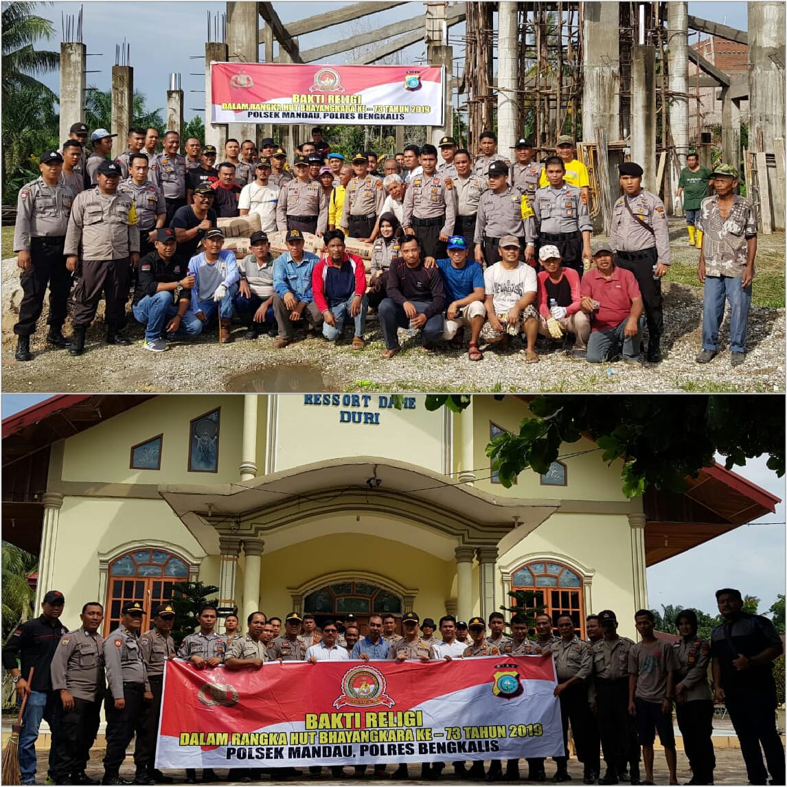HUT Bhayangkara Ke 73 Tahun 2019, Jajaran Polsek Mandau Gelar Giat Bhakti Riligi Goro