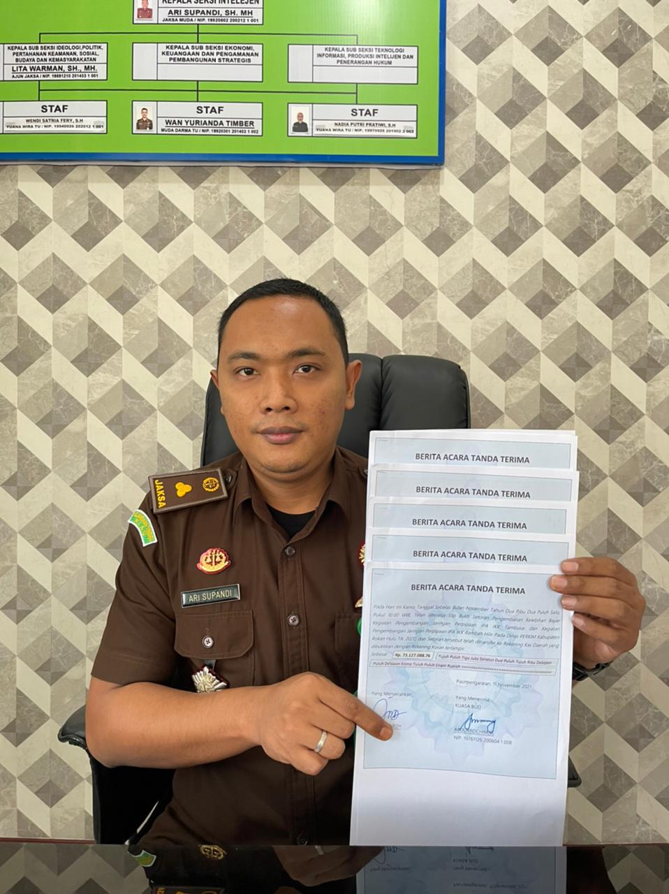 Wah...Dinas Perkim Rohul dan Pihak Swasta Kembalikan Uang Ratusan Juta ke Kejaksaan