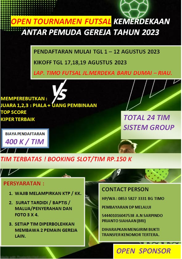 Yok... Ikuti Turnamen Futsal Antar Pemuda Gereja di Dumai