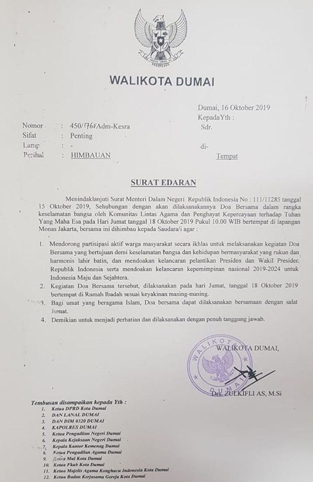 Walikota Dumai Ajak Masyarakat Doa Bersama