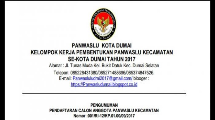 Segera Daftar Disini, Panwaslu Dumai Buka Pendaftaran Panwascam