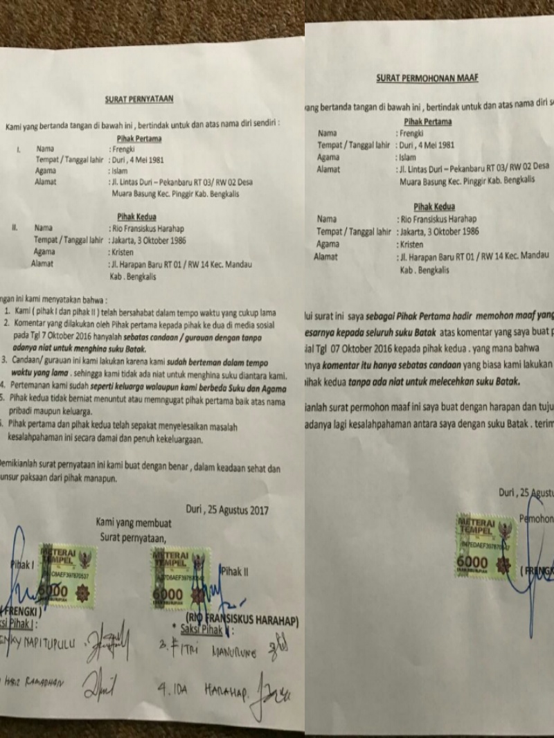 Frenki Adik Sepupu Bupati Bengkalis Tidak Ada Niat Menyinggung Suku Batak