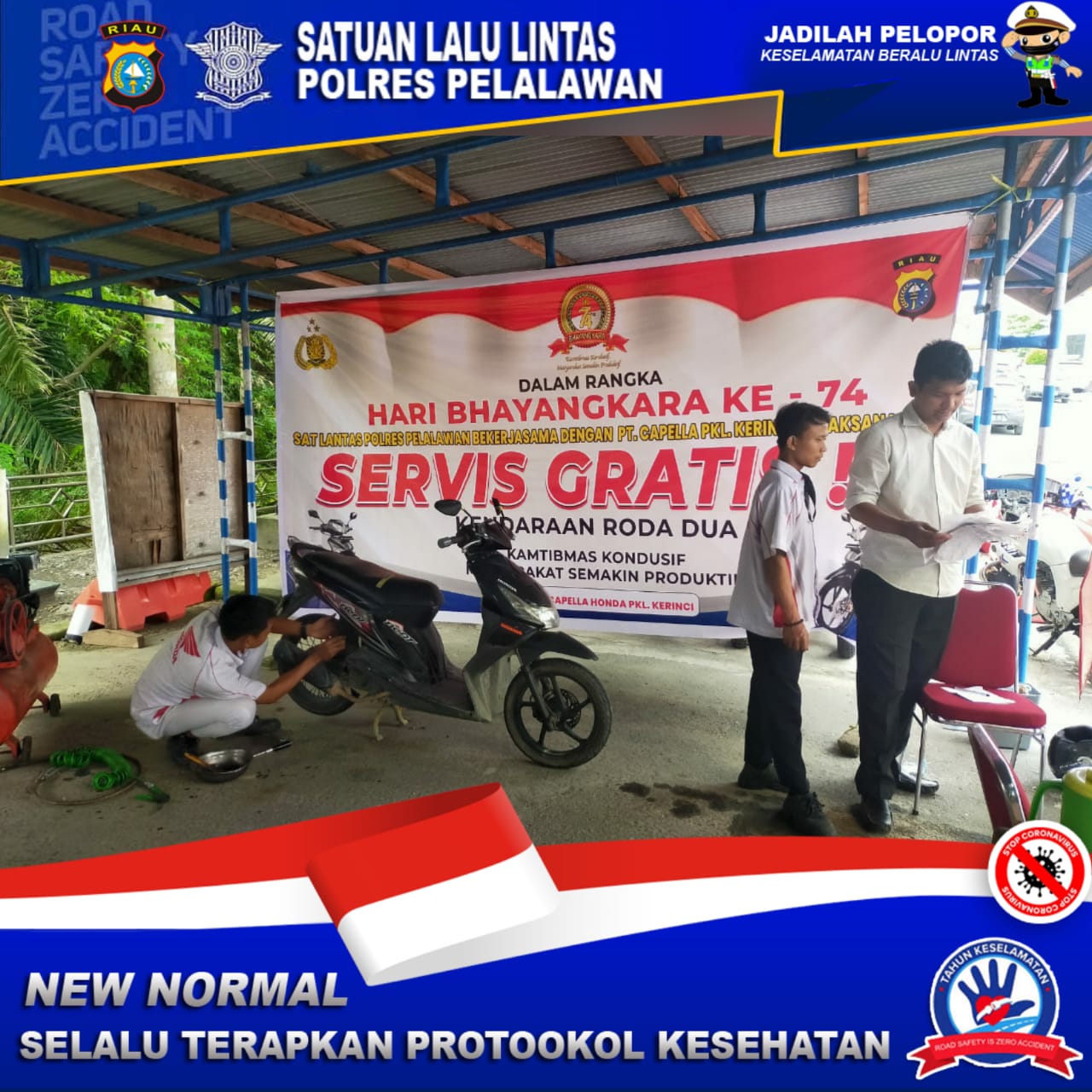 Sambut Hari Bhayangkara Yang ke 74, Polres Pelalawan Gelar Service Kendaraan Gratis