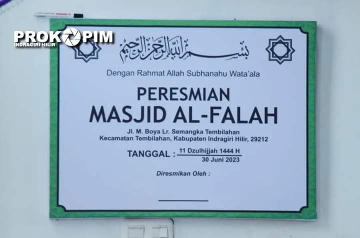 Wabup Inhil Resmikan Mesjid Al-Falah