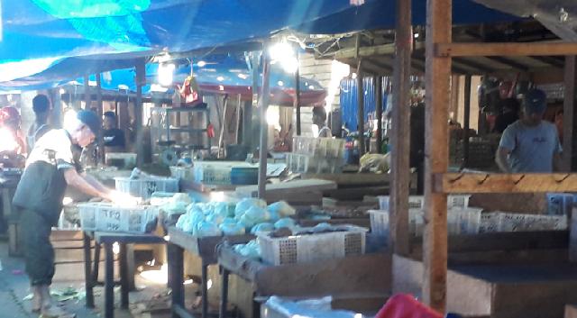 Disdagtri Inhil Semprot Disinfektan Area Pasar Selodang Kelapa