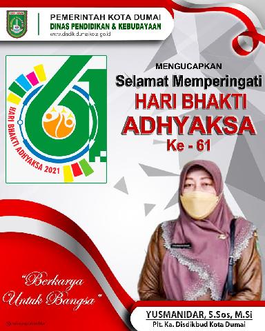 Plt. Kepala Disdikbud Kota Dumai, Yusmanidar, S.Sos, M.Si Mengucapkan Hari Bhakti Adhyaksa ke 61 Tahun 2021